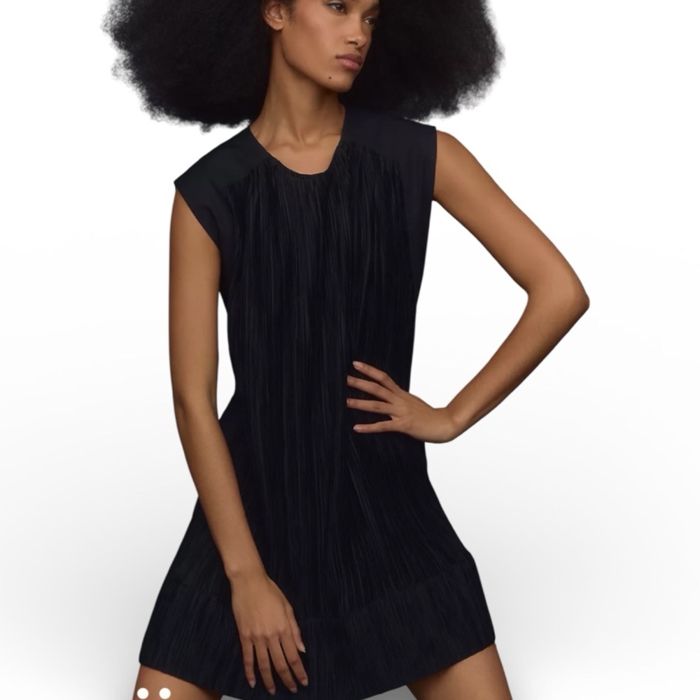 By Anthropologie Cap-Sleeve Plissé Mini Dress Women’s L Black